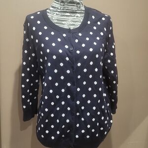 Talbots Navy & Polka Dot Cardigan
